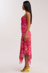 BRUNCH DATE MESH MIDI DRESS IN PINK MULTI