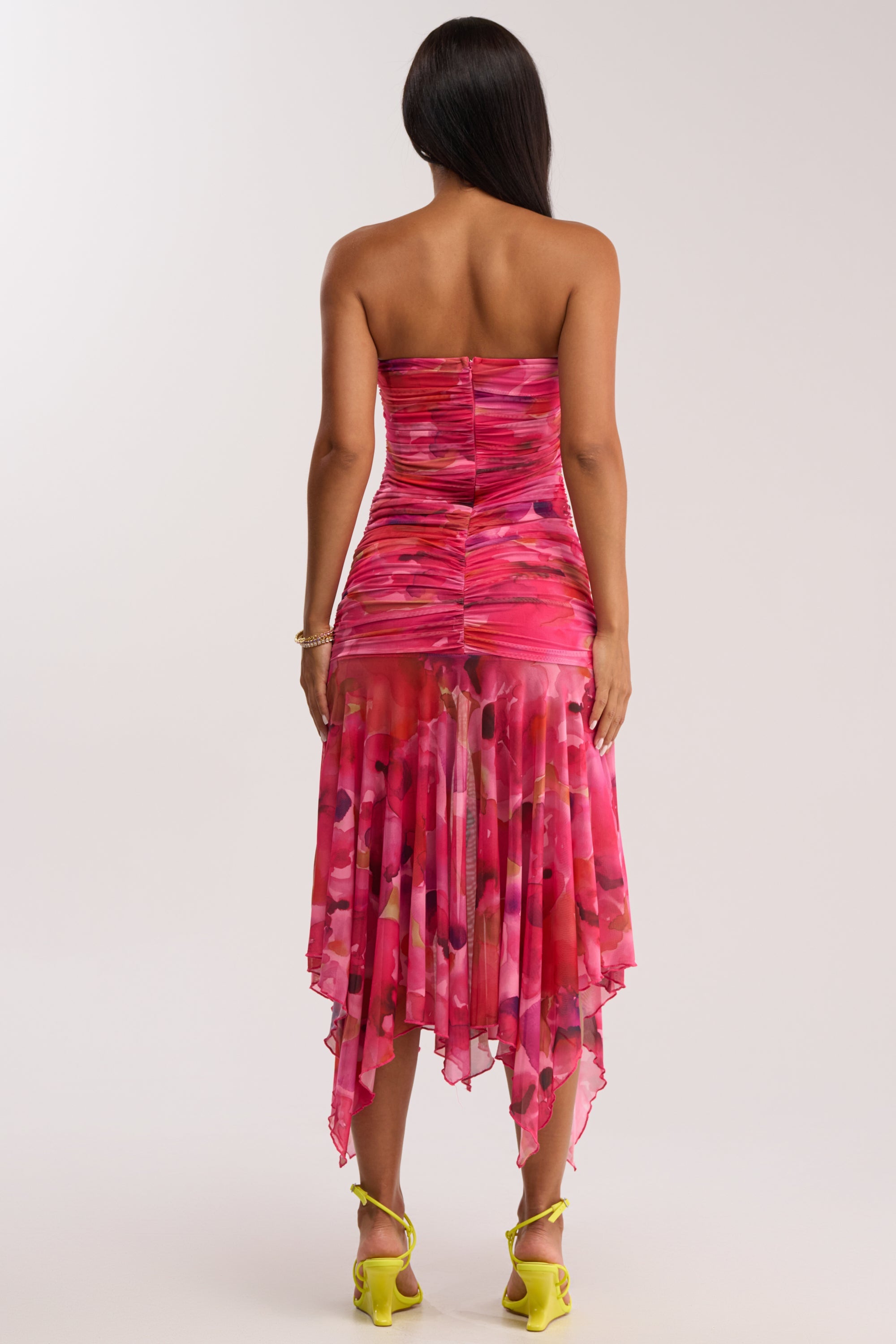 BRUNCH DATE MESH MIDI DRESS IN PINK MULTI