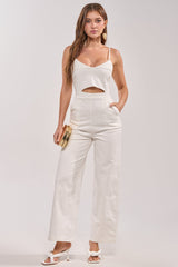 CITY LIGHTS SLEEVELESS JUMPSUIT IN WHITE POPLIN