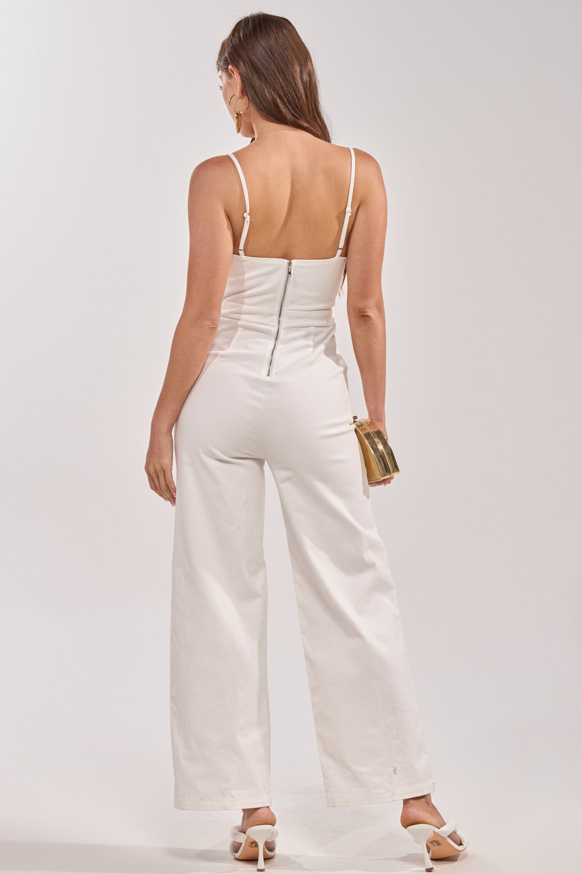 CITY LIGHTS SLEEVELESS JUMPSUIT IN WHITE POPLIN