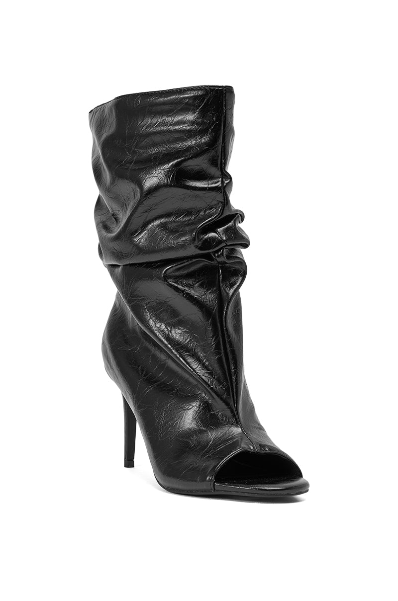 AZALEA WANG IONE BLACK PU BOOTIE STILETTO