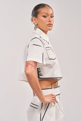 BLANK SPACE CROPPED SHORT SLEEVE BUTTON DOWN