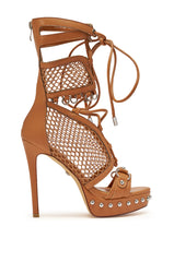 AZALEA WANG ISARIA TAN STUD EMBELLISHED GLADIATOR PLATFORM STILETTO