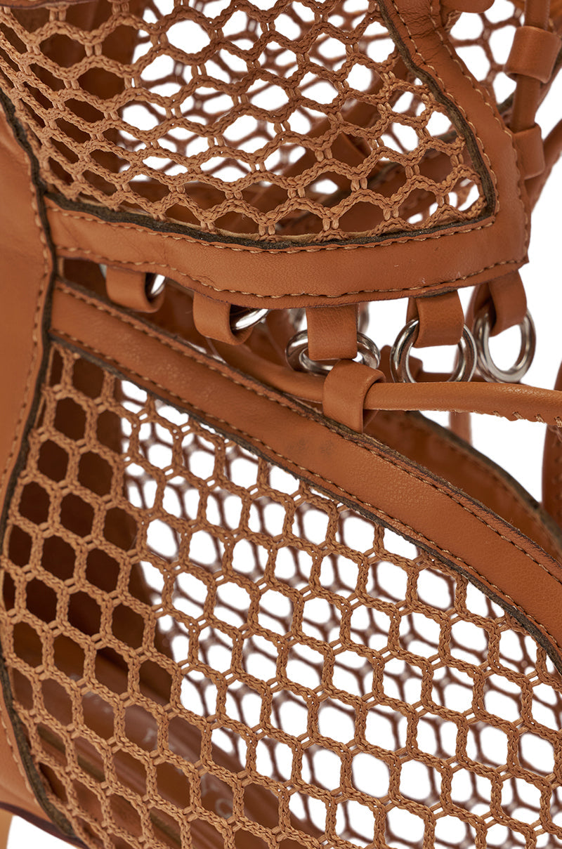 AZALEA WANG ISARIA TAN STUD EMBELLISHED GLADIATOR PLATFORM STILETTO