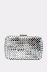 ELECTRIC AURA RHINESTONE CLUTCH IN SILVER