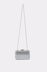 ELECTRIC AURA RHINESTONE CLUTCH IN SILVER