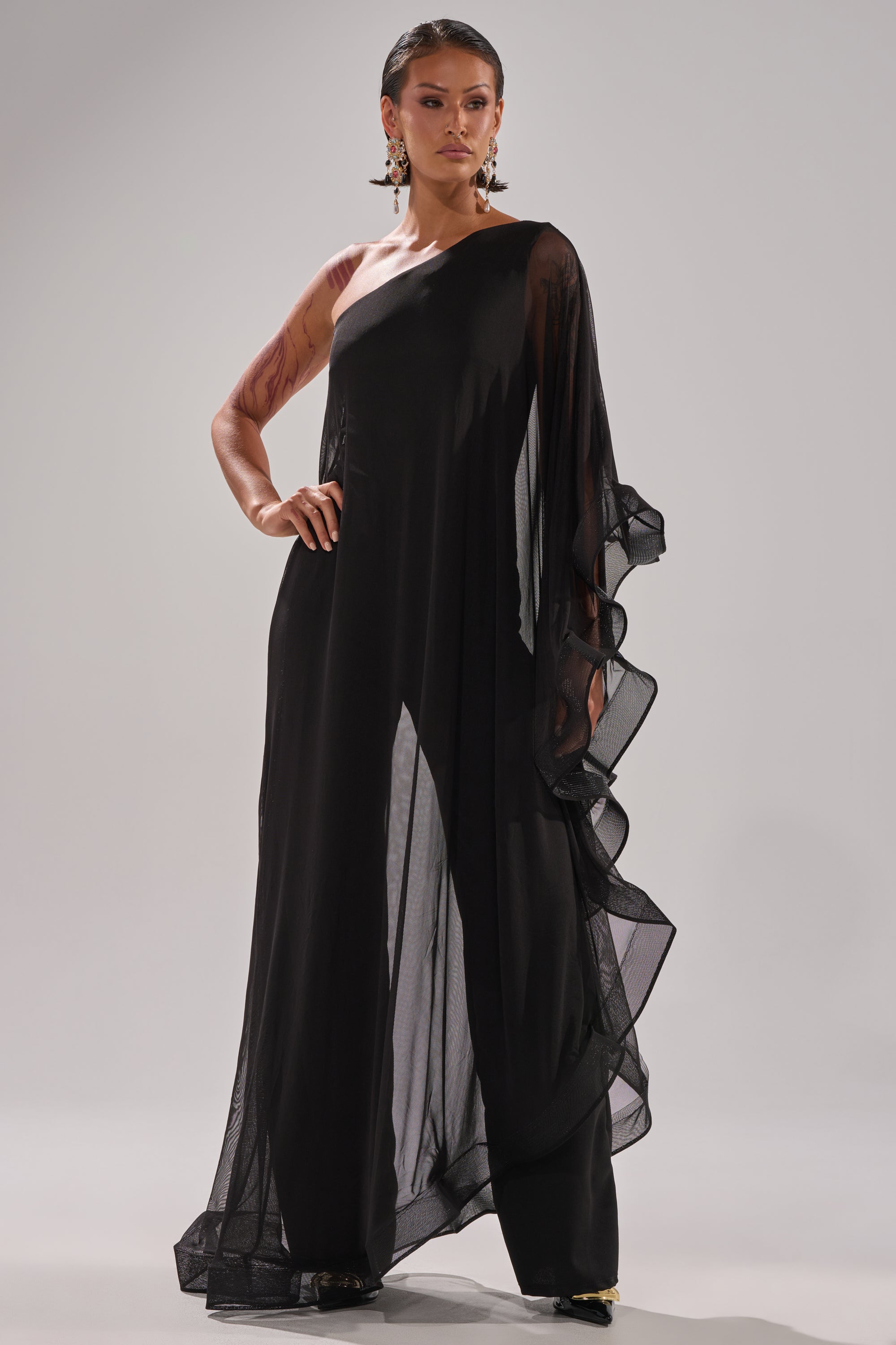 SANDO MESH JUMPSUIT IN BLACK
