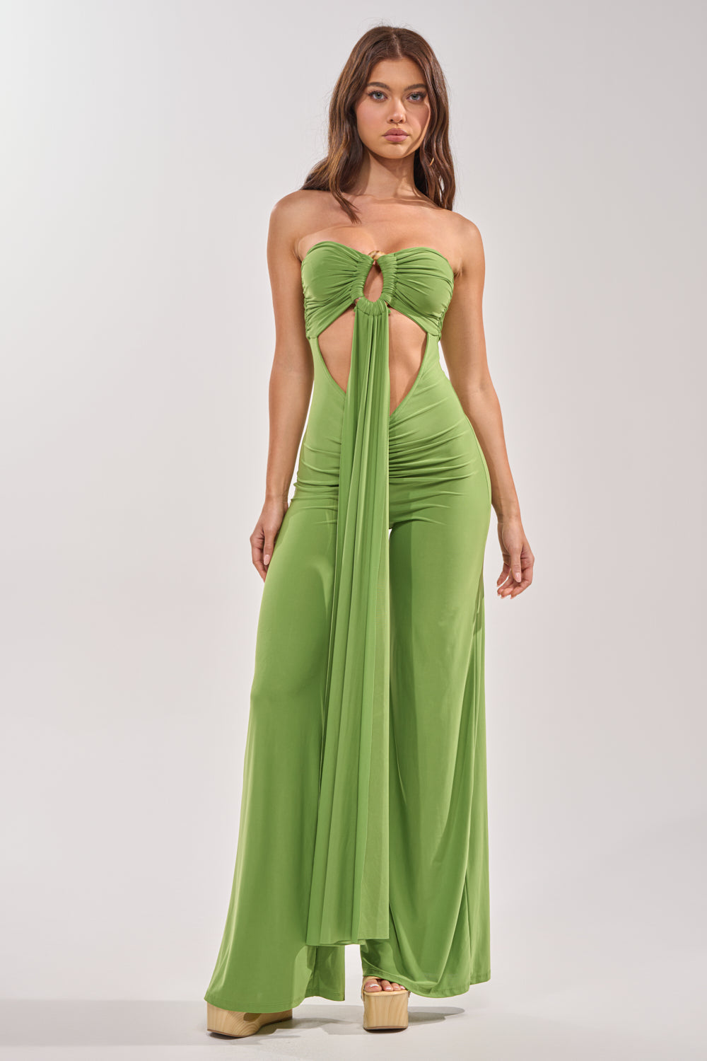 PICK ME UP STRAPLESS JUMPSUIT IN GREEN