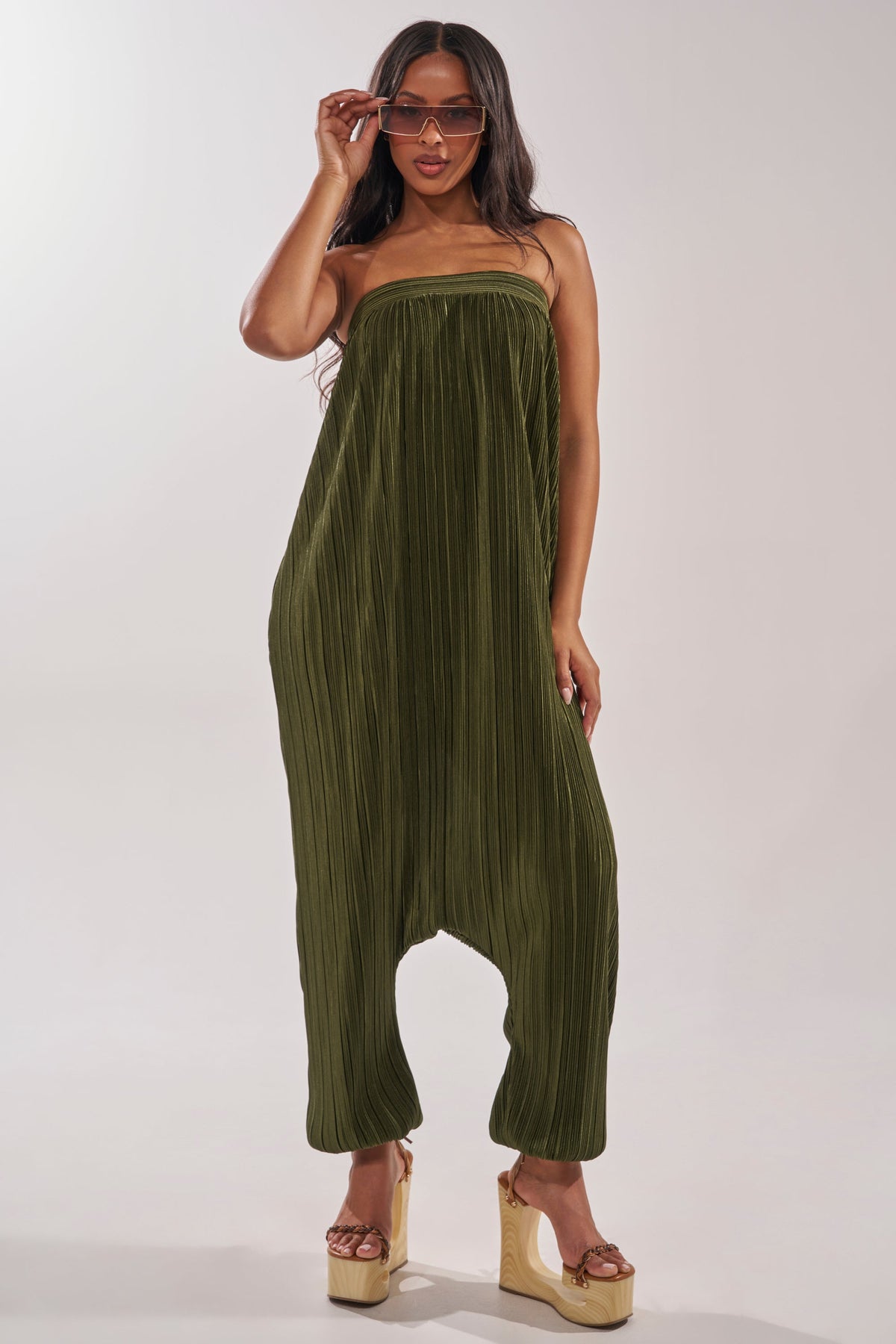 FROM THE CITY DROP CROTCH JUMPSUIT IN OLIVE