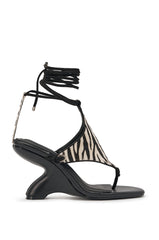 AKIRA GOLD JANA BLACK ZEBRA CALF HAIR PRINT WEDGE SANDAL
