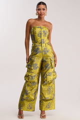 NIKKI BROCADE JUMPSUIT IN GREEN