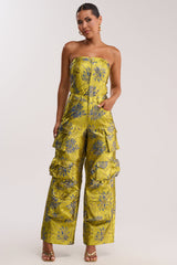 NIKKI BROCADE JUMPSUIT IN GREEN