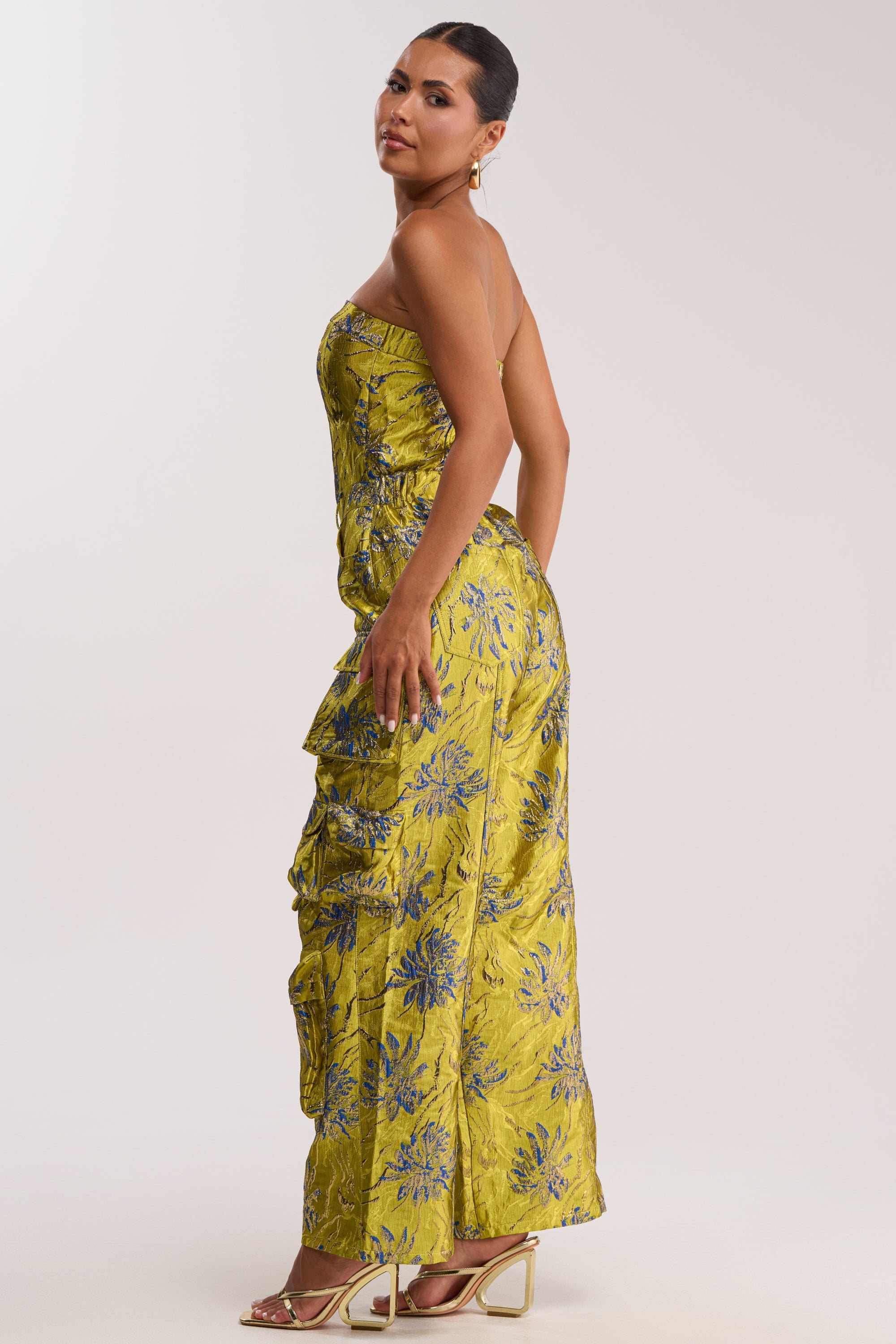 NIKKI BROCADE JUMPSUIT IN GREEN