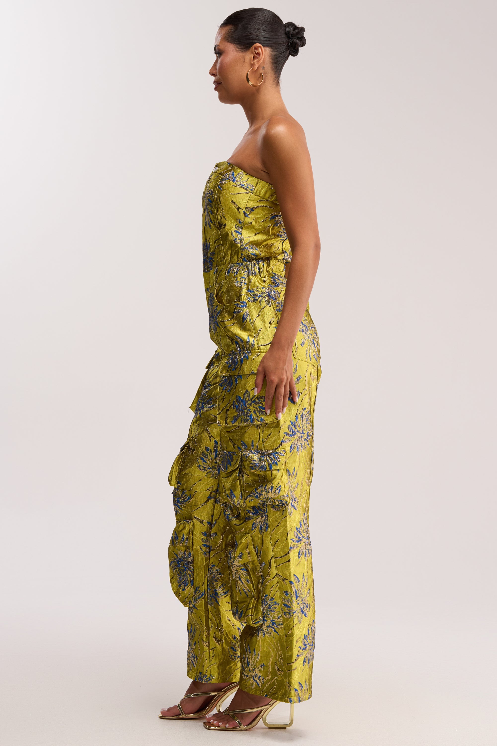 NIKKI BROCADE JUMPSUIT IN GREEN