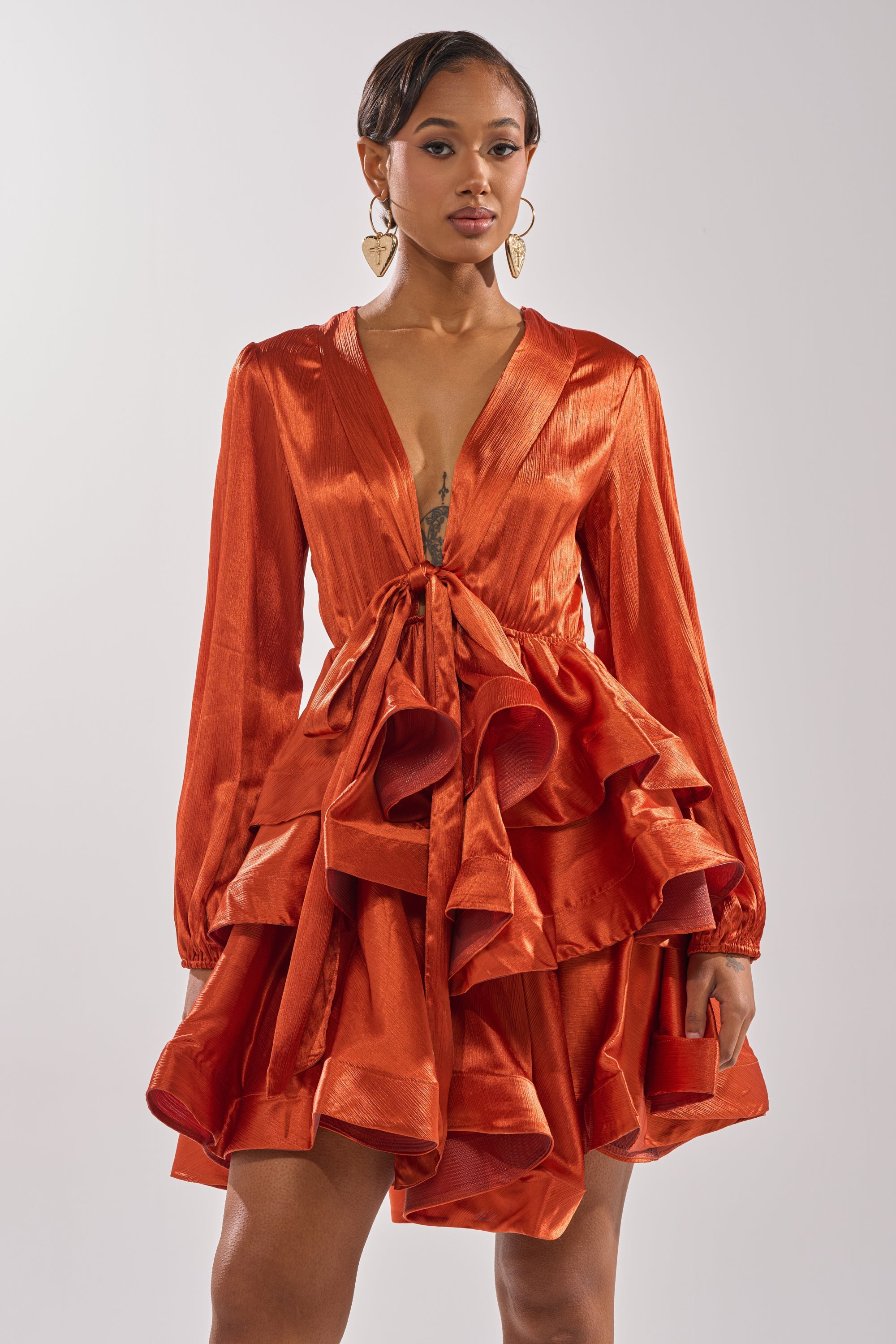 ARIANA SATIN RUFFLED MINI DRESS