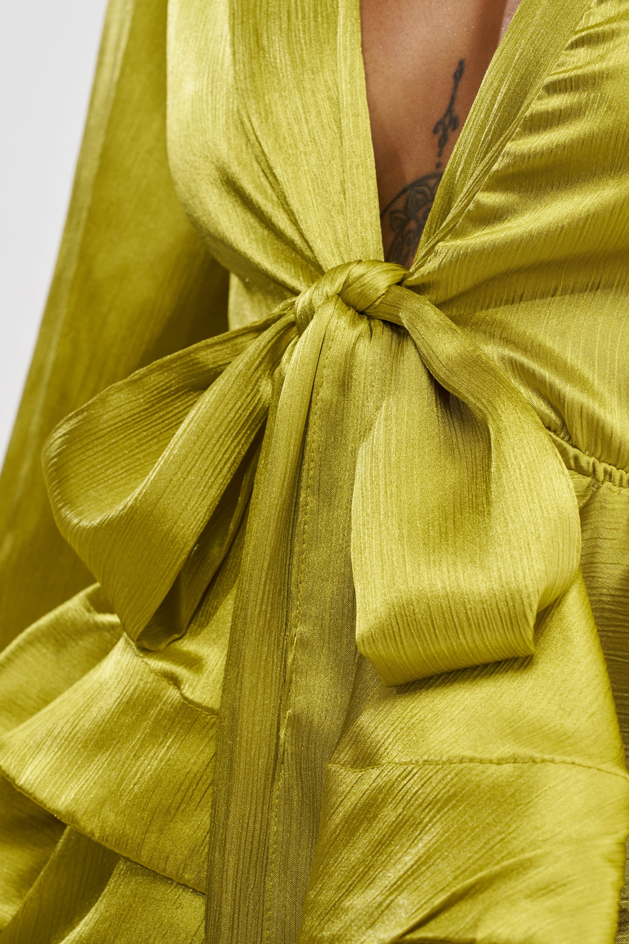 ARIANA SATIN RUFFLED MINI DRESS IN GREEN