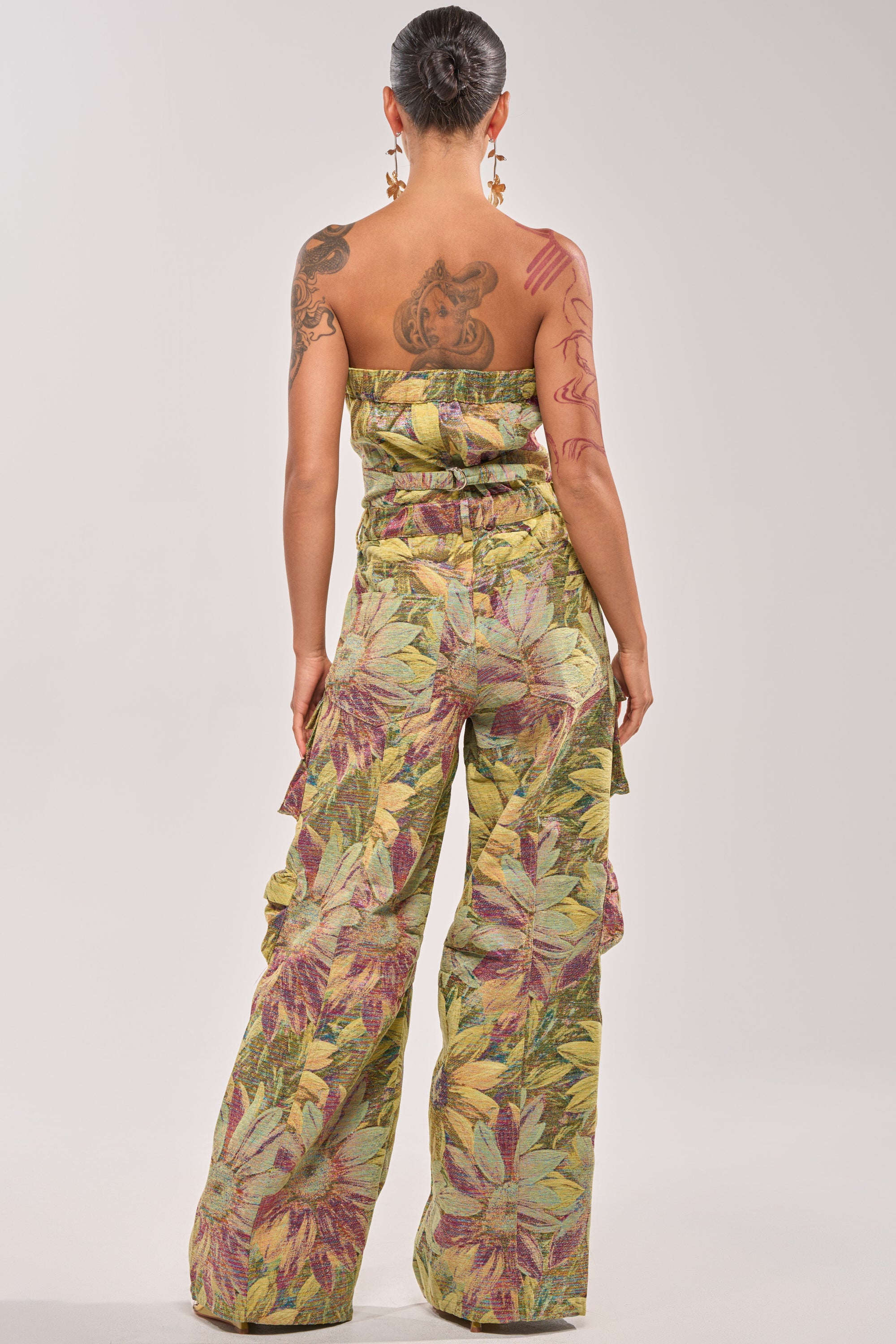 SMELL THE FLOWERS BROCADE STRAPLESS JUMPSUIT