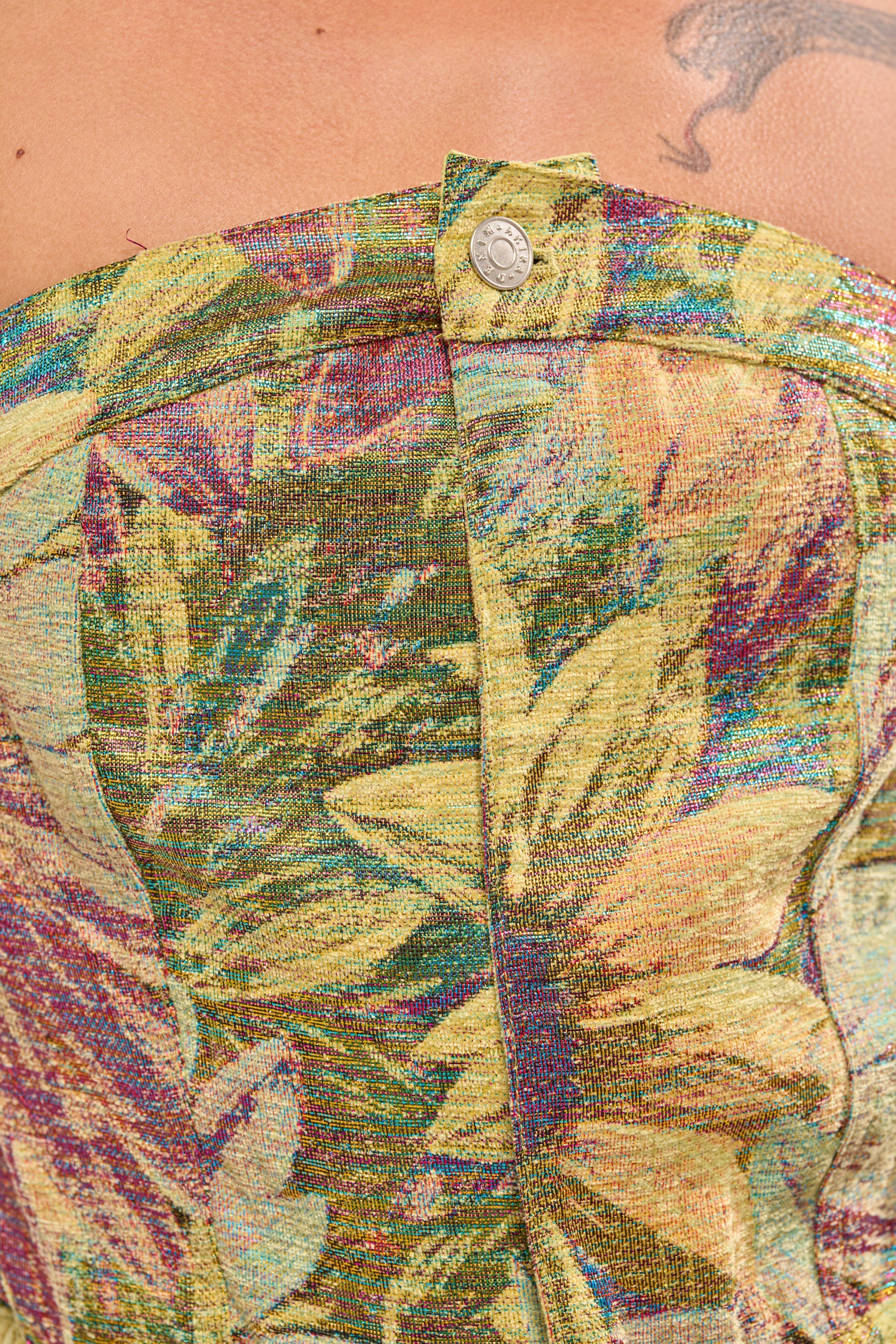SMELL THE FLOWERS BROCADE STRAPLESS JUMPSUIT