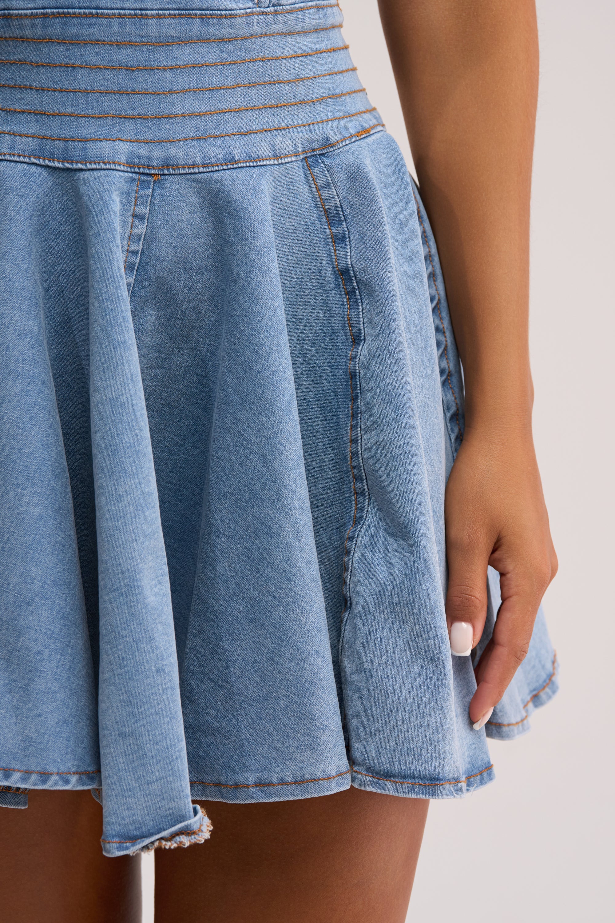 SWEET LIKE ME STRAPLESS DENIM MINI DRESS IN MEDIUM BLUE