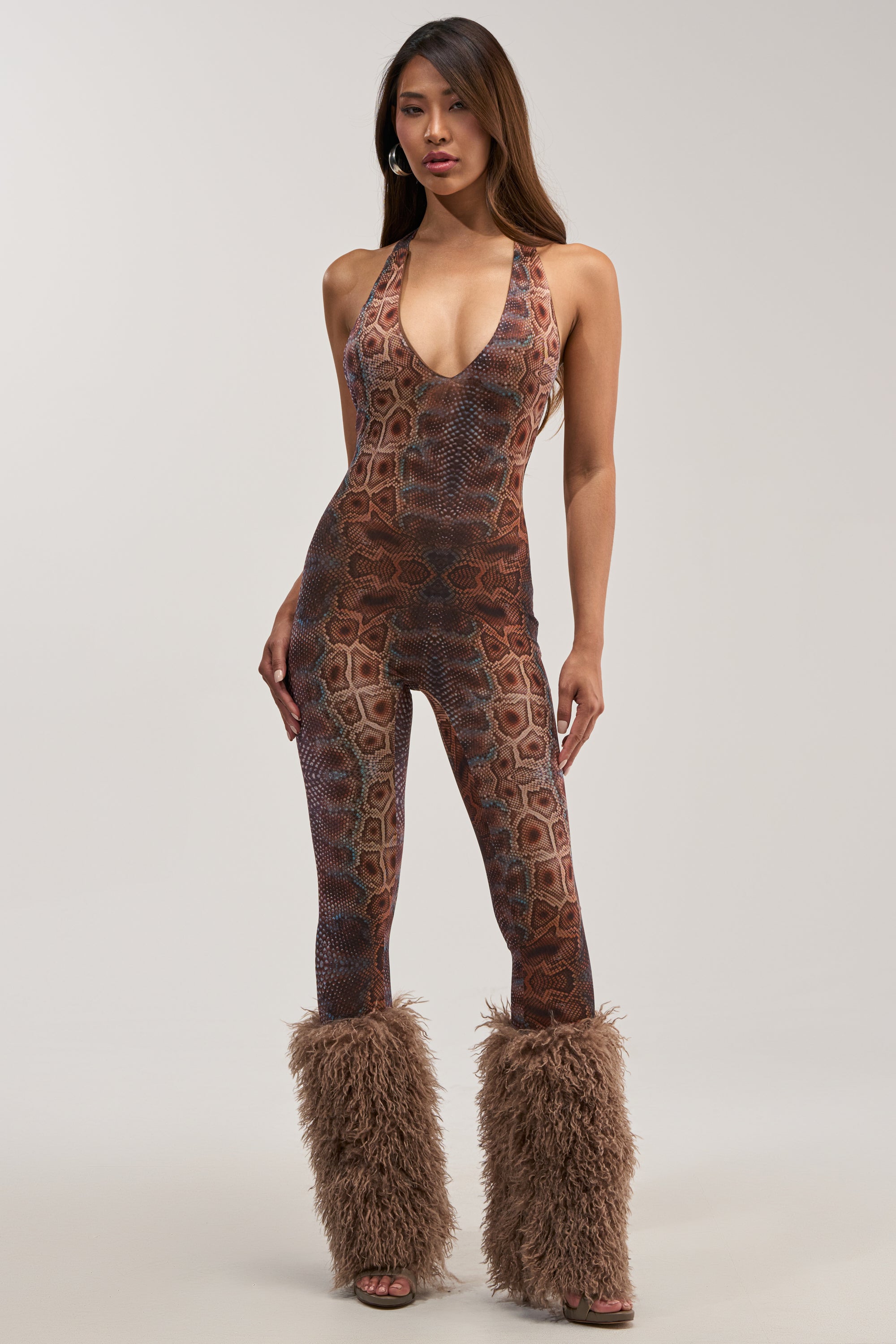 KEEPIN IT SIMPLE MESH JUMPSUIT IN SNAKE
