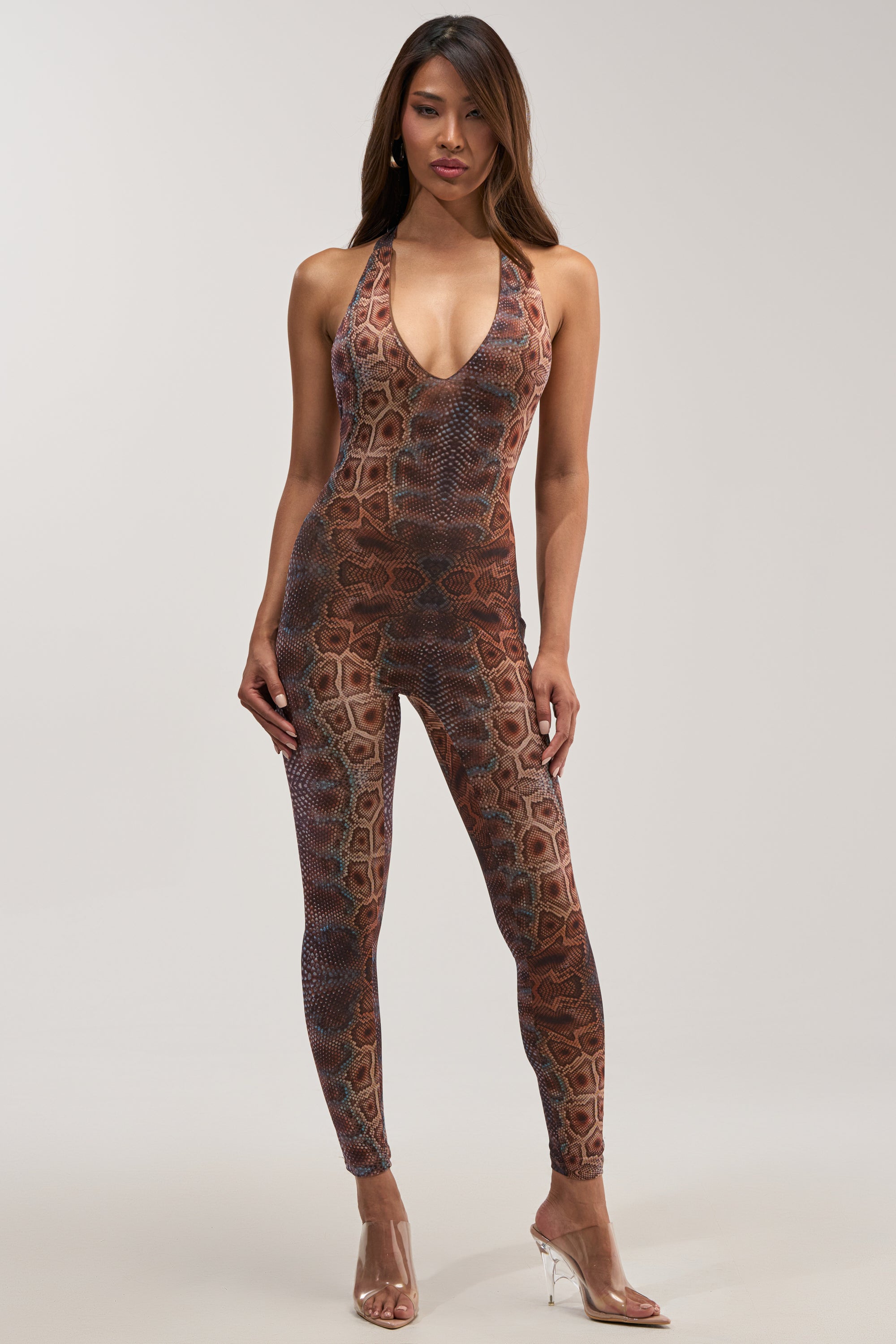 KEEPIN IT SIMPLE MESH JUMPSUIT IN SNAKE