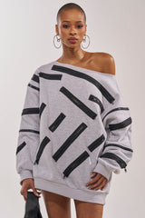 ZIP ZAP OFF THE SHOULDER SWEATSHIRT DRESS-GREY MULTI