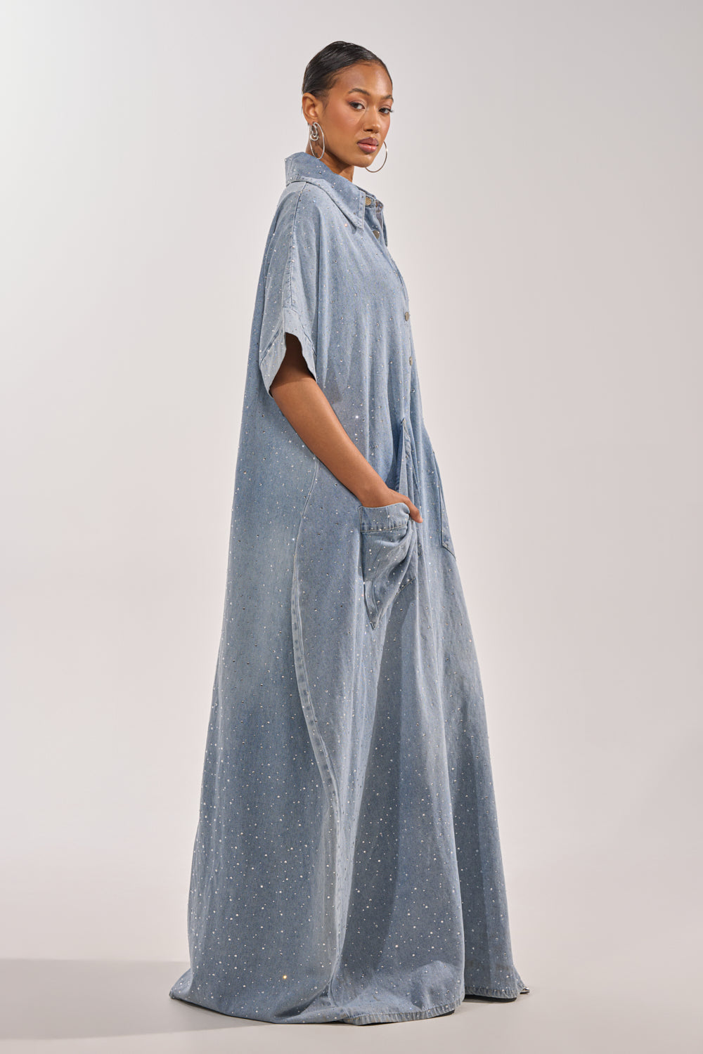GINA DENIM RHINESTONE JUMPSUIT