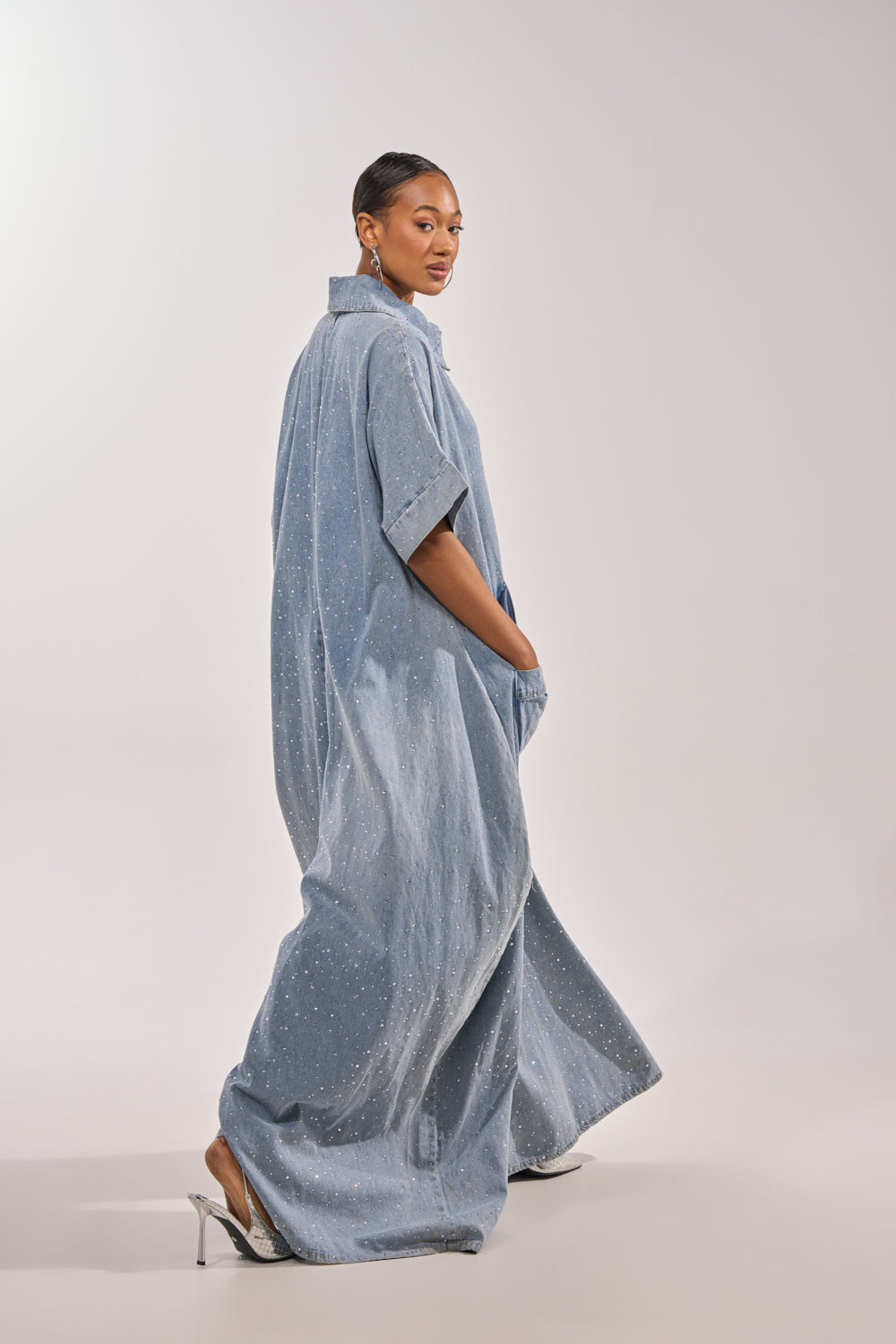GINA DENIM RHINESTONE JUMPSUIT