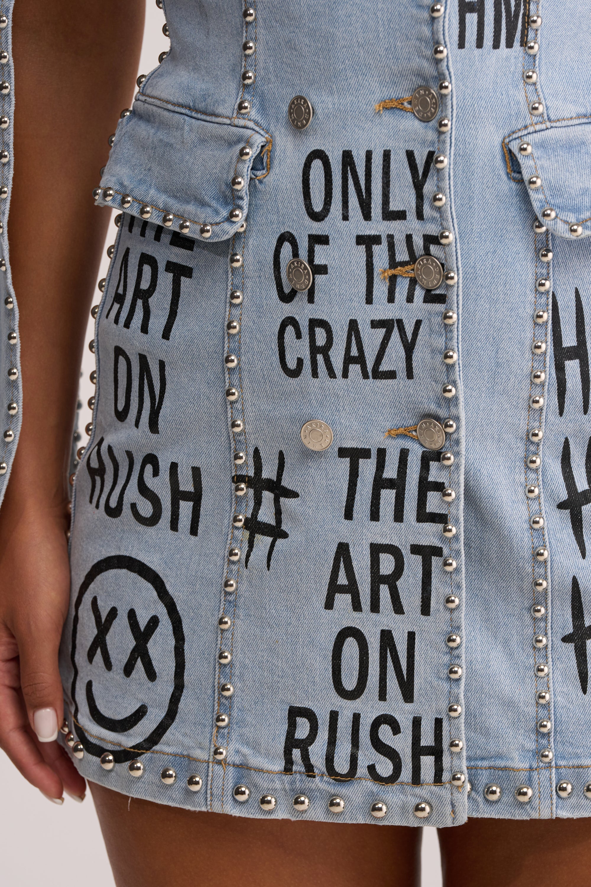 MARK MY WORDS GRAPHIC STUDDED CAPE DRESS