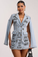MARK MY WORDS GRAPHIC STUDDED CAPE DRESS