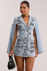 MARK MY WORDS GRAPHIC STUDDED CAPE DRESS