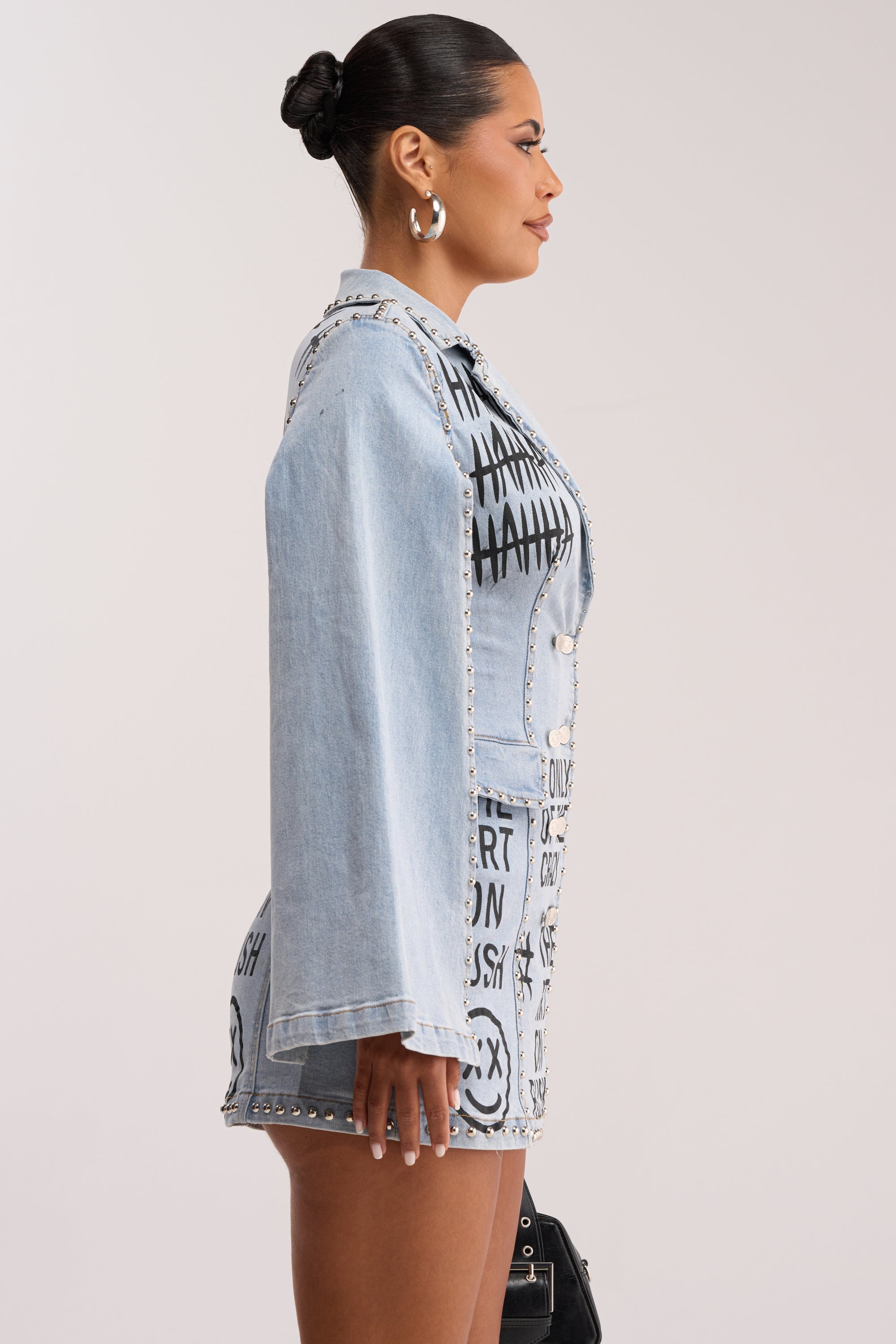 MARK MY WORDS GRAPHIC STUDDED CAPE DRESS