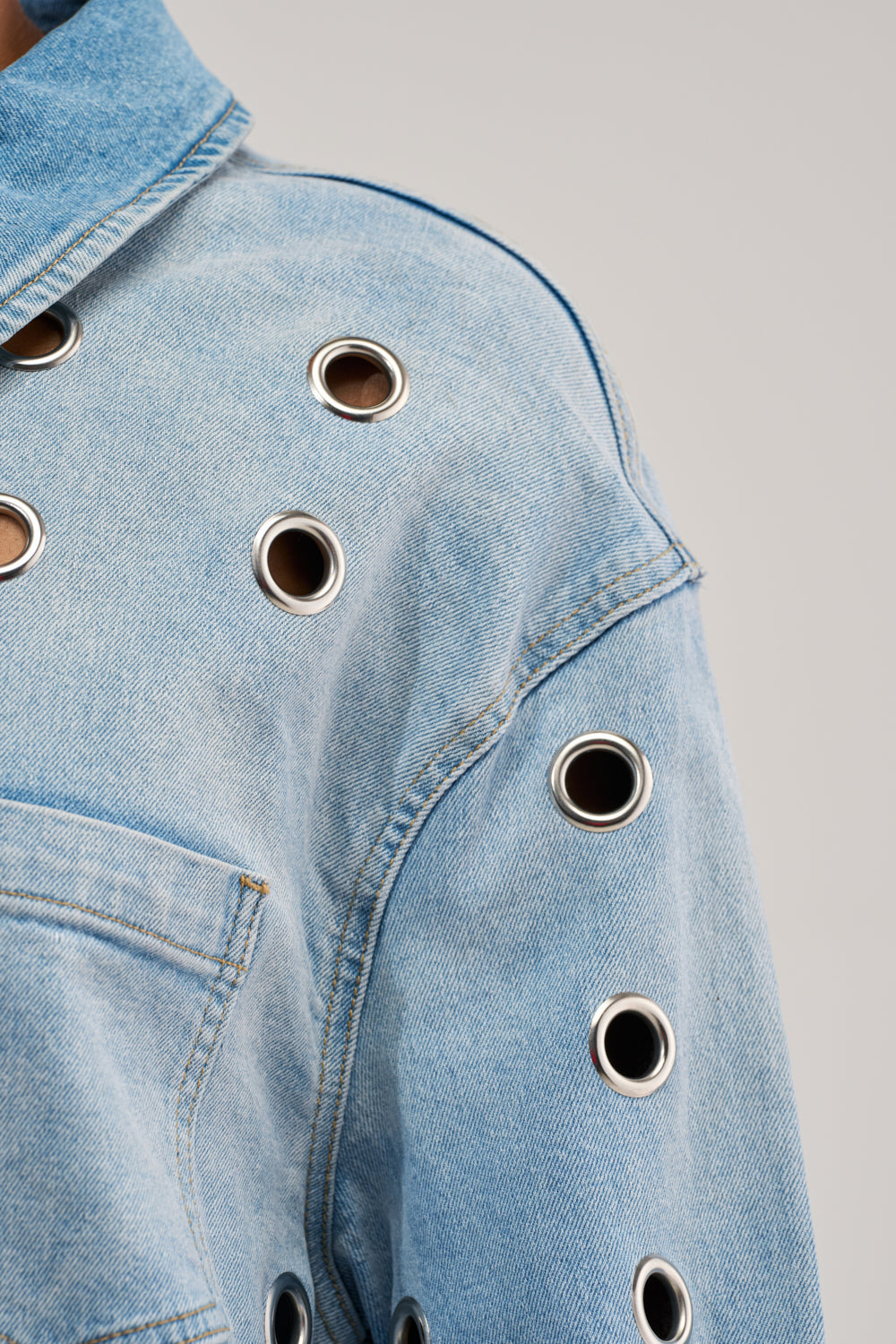 COOL GIRL OVERSIZED GROMMET SHIRT DRESS IN DENIM