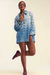 COOL GIRL OVERSIZED GROMMET SHIRT DRESS IN DENIM