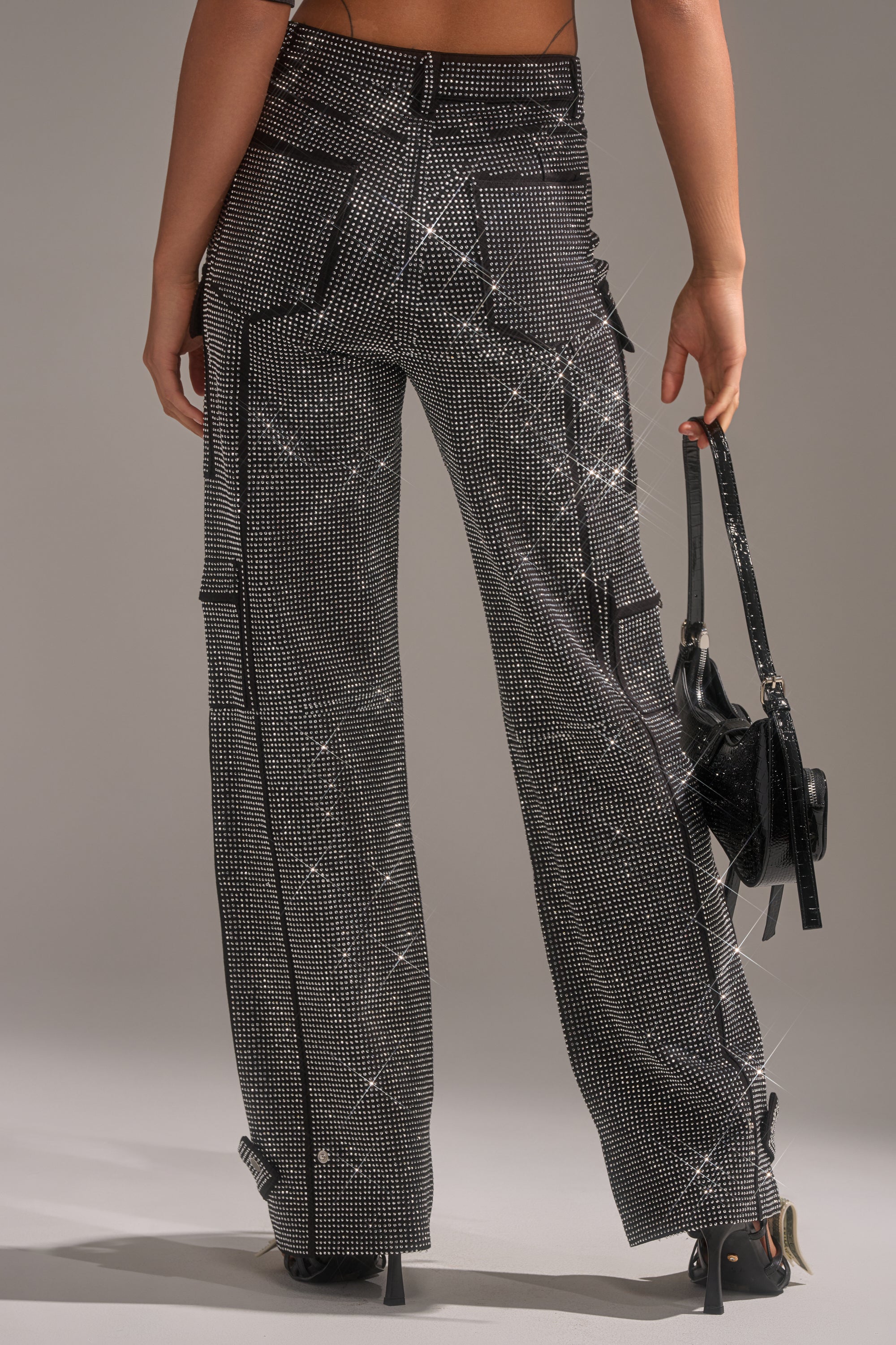 AMMO BONNE SOIREE RHINESTONE CARGO PANTS IN BLACK