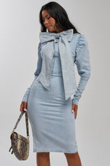 CHERRY ON TOP DENIM BOW MIDI DRESS