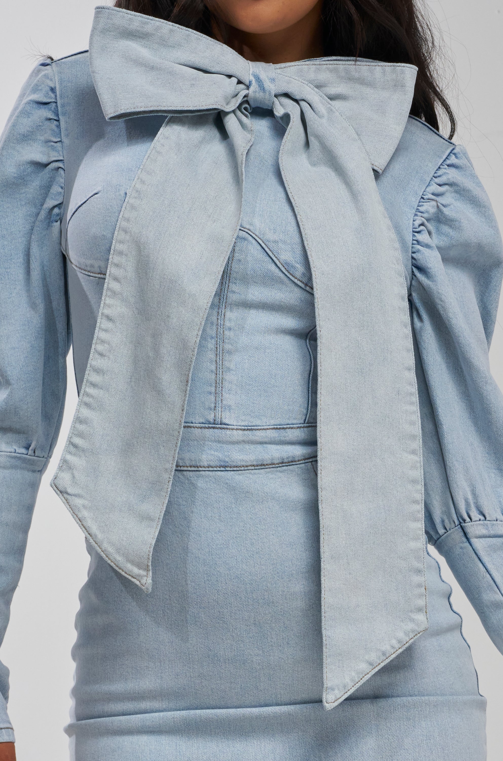CHERRY ON TOP DENIM BOW MIDI DRESS