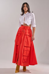 AMELIA CARGO POCKET MAXI SKIRT IN RED