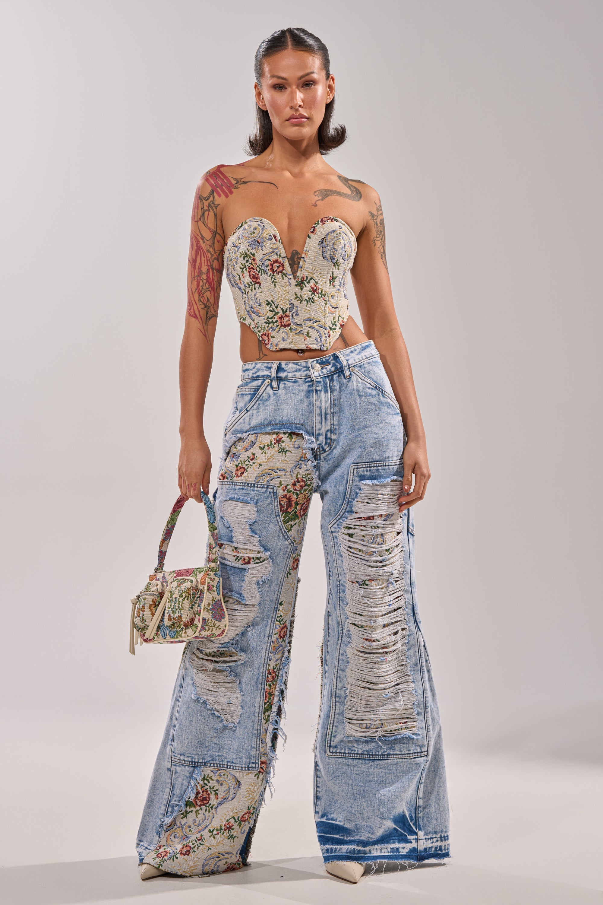 LANA DISTRESSED JEANS WITH JACQUARD DETAIL