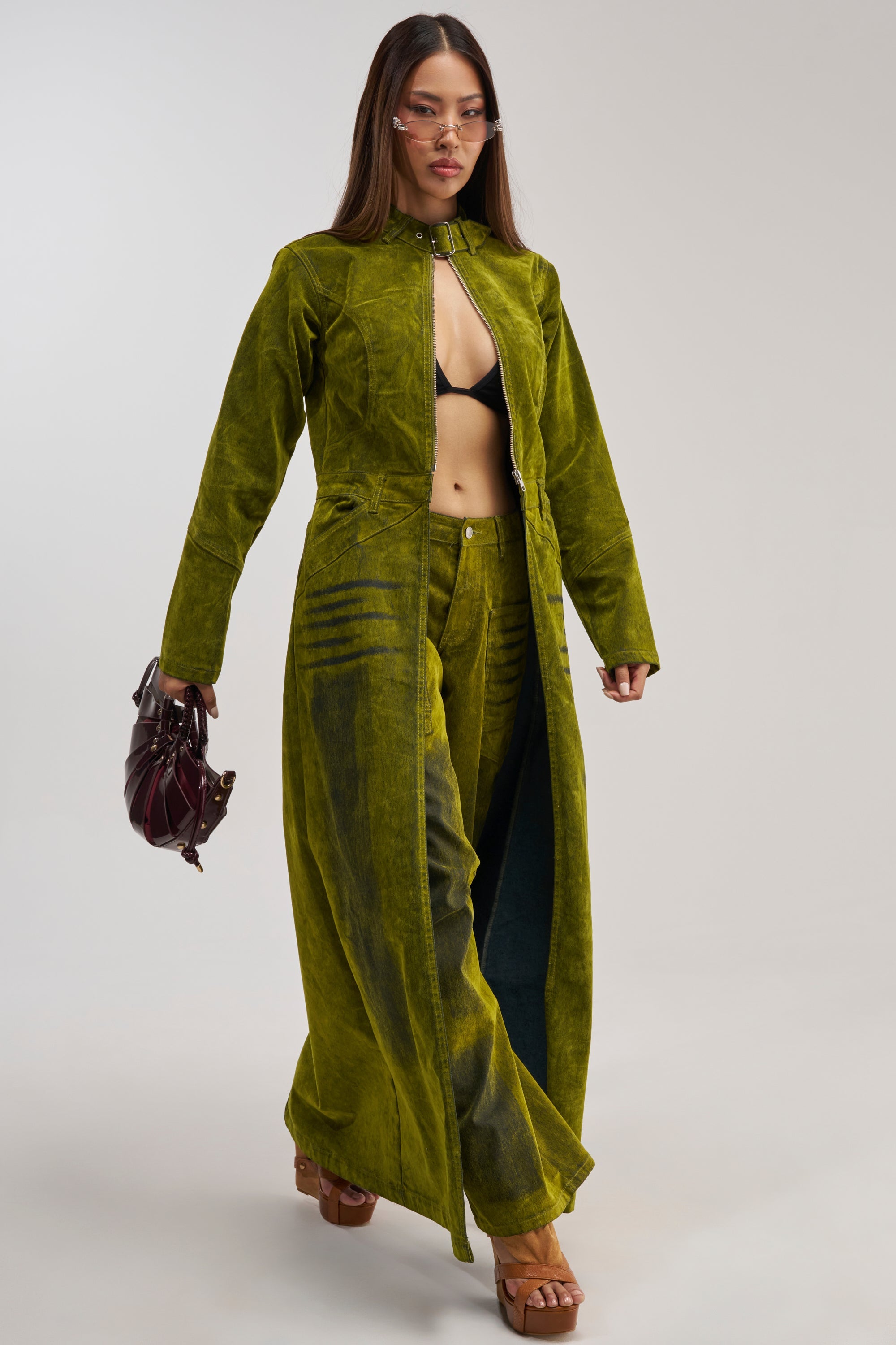 VALERIE VELVET EFFECT PANT IN GREEN