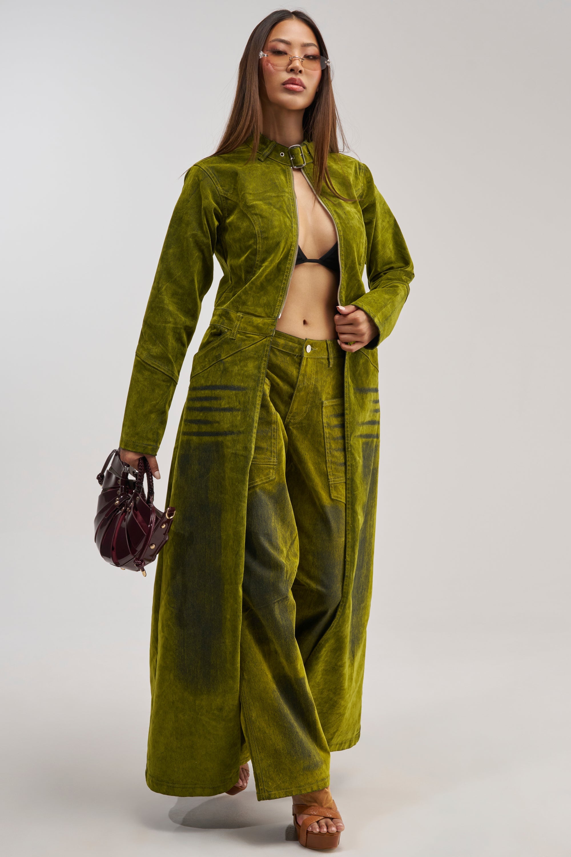 VALERIE VELVET EFFECT PANT IN GREEN