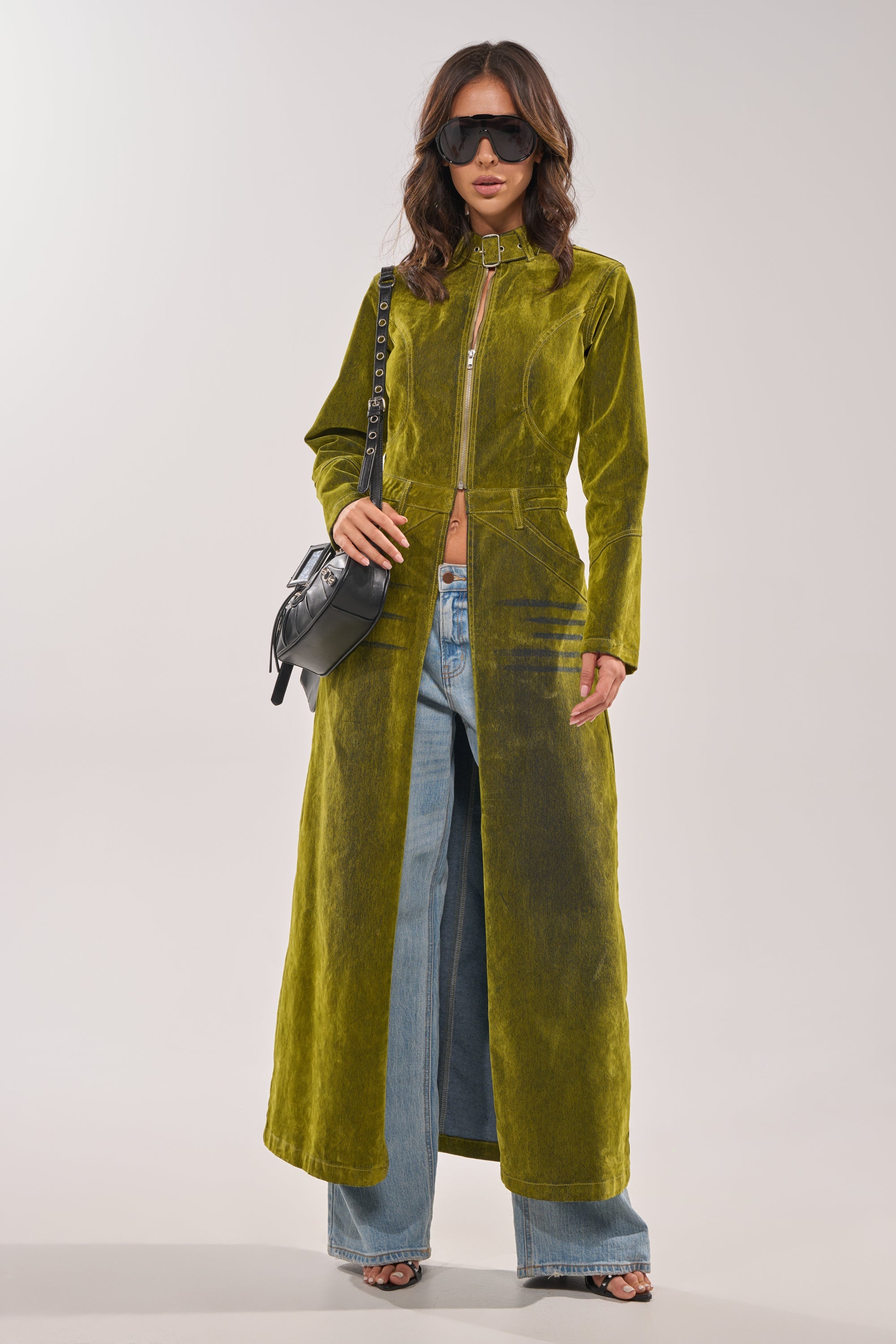 VALERIE VELVET EFFECT TRENCH IN GREEN