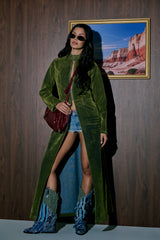 VALERIE VELVET EFFECT TRENCH IN GREEN