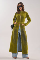VALERIE VELVET EFFECT TRENCH IN GREEN
