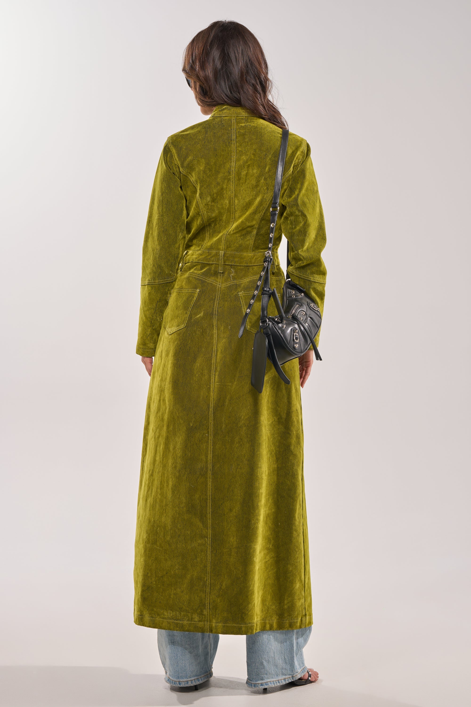 VALERIE VELVET EFFECT TRENCH IN GREEN