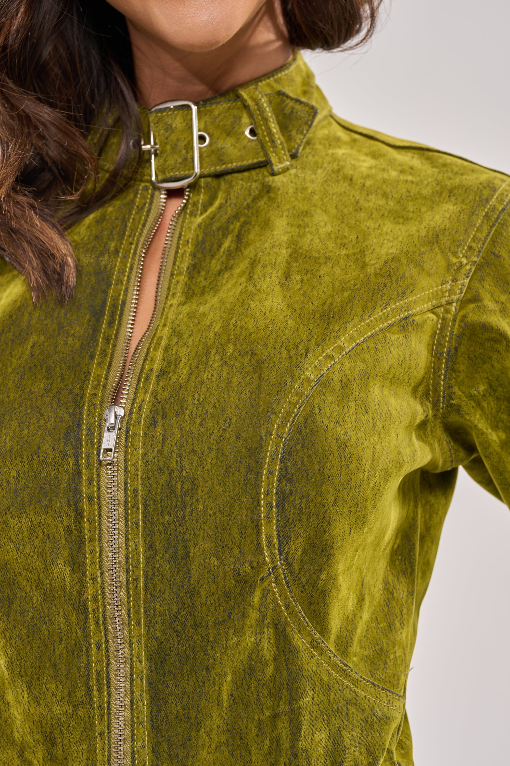 VALERIE VELVET EFFECT TRENCH IN GREEN
