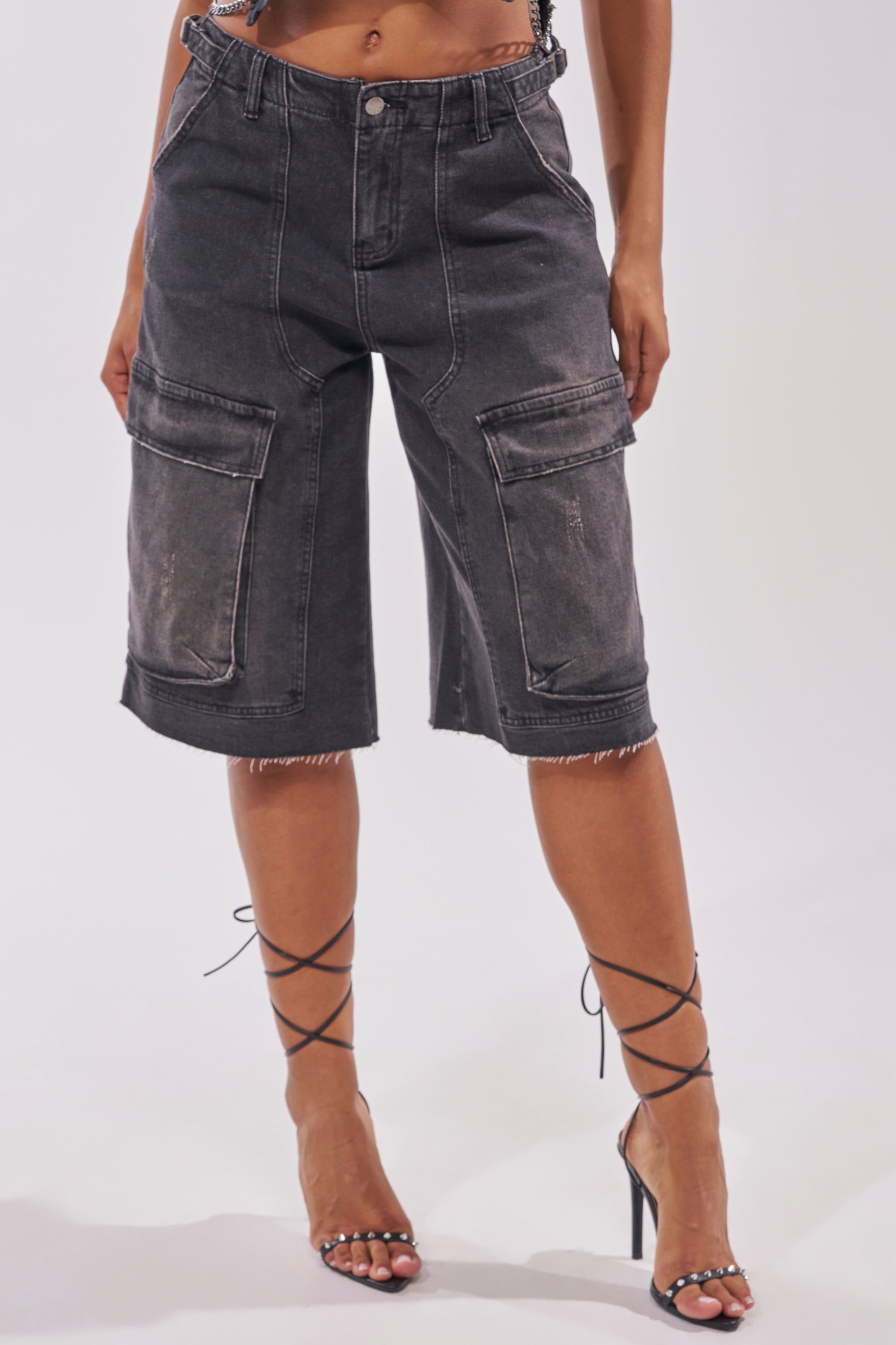 LANA DENIM JORT IN BLACK WASH DENIM