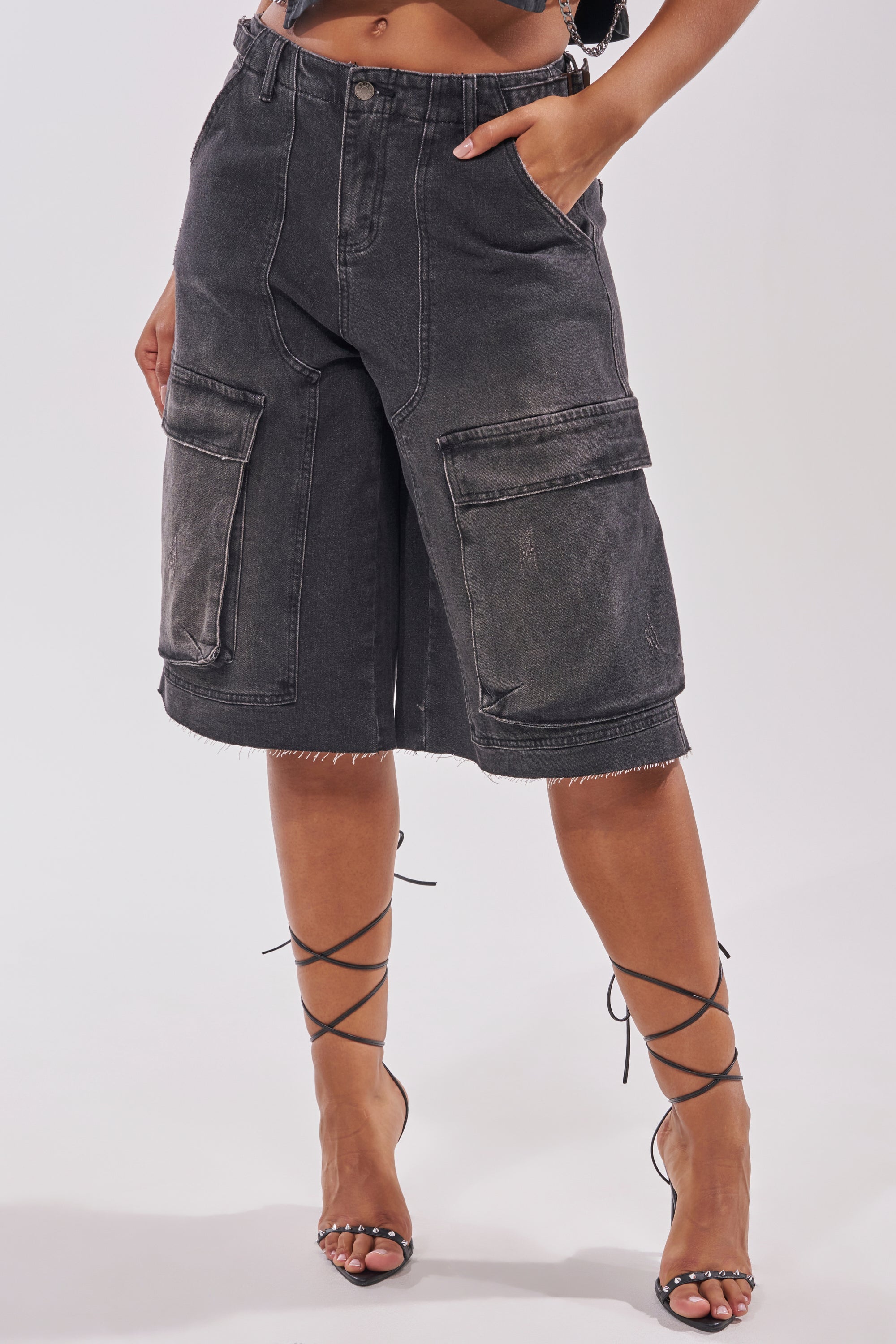 LANA DENIM JORT IN BLACK WASH DENIM