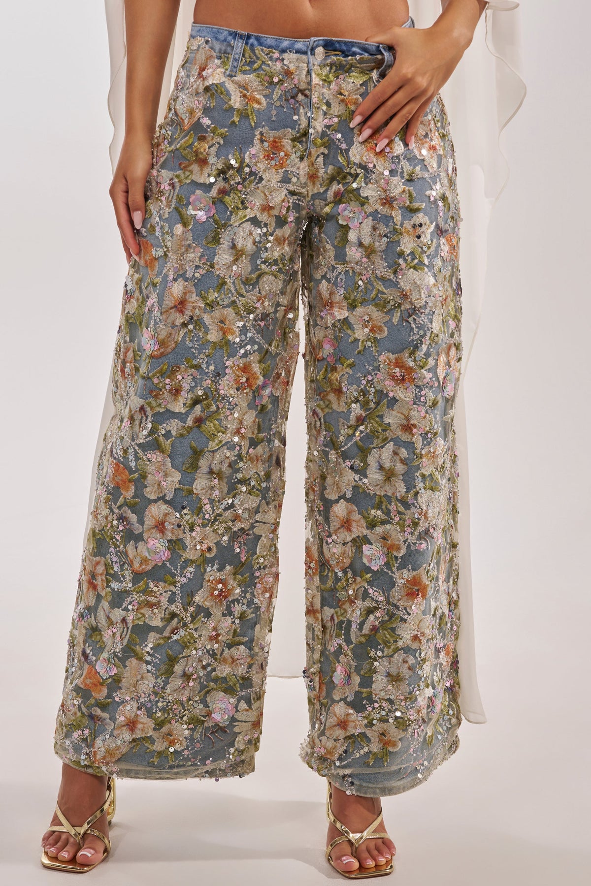IRIS RELAXED DENIM WITH FLORAL OVERLAY