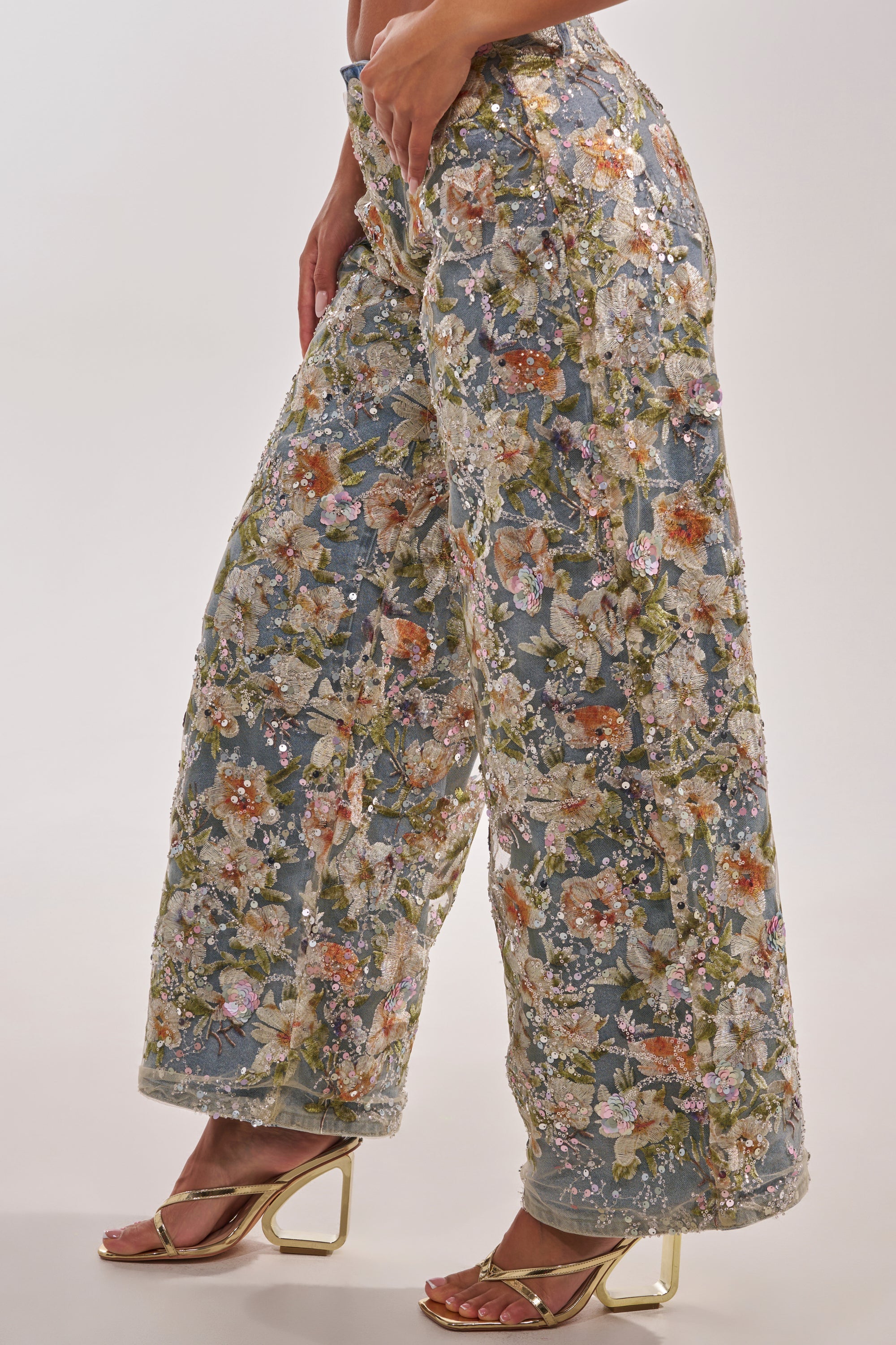 IRIS RELAXED DENIM WITH FLORAL OVERLAY